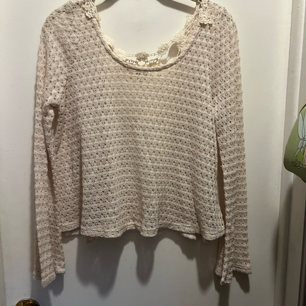 Monteau Beige Lace Knit Top